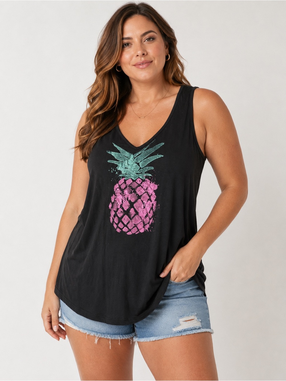 Torrid Super Soft Black Pineapple Graphic Tank Top Size 4 (4X) Plus Size